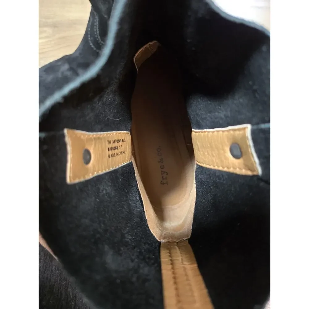 Frye & Co Sarah Shortie Black Suede Leather Ankle Pull On Western Boots Size 7